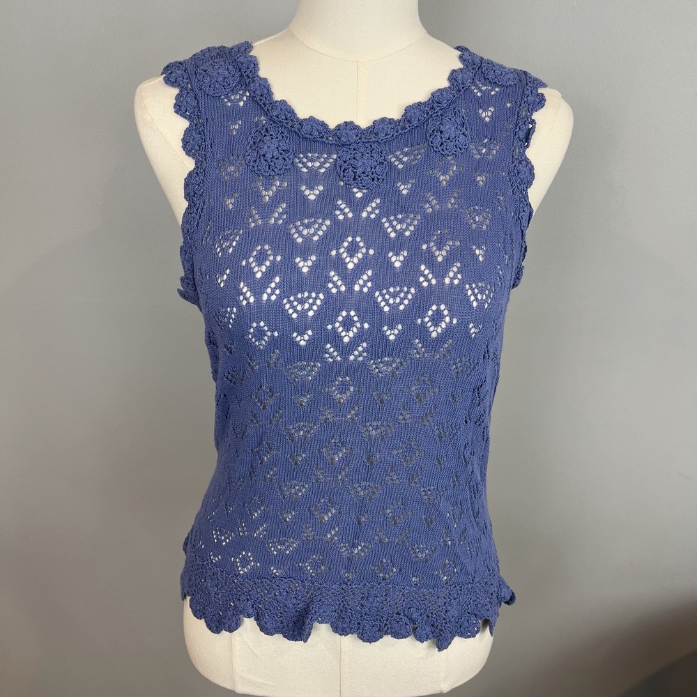 April Cornell Crochet Sweater Vest Women's Medium Lavender Sleeveless Pullover